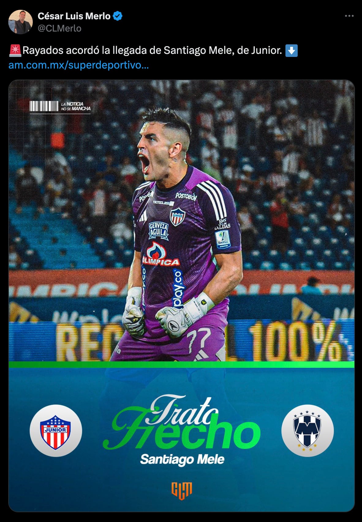 Santiago Mele llega a Rayados de Monterrey