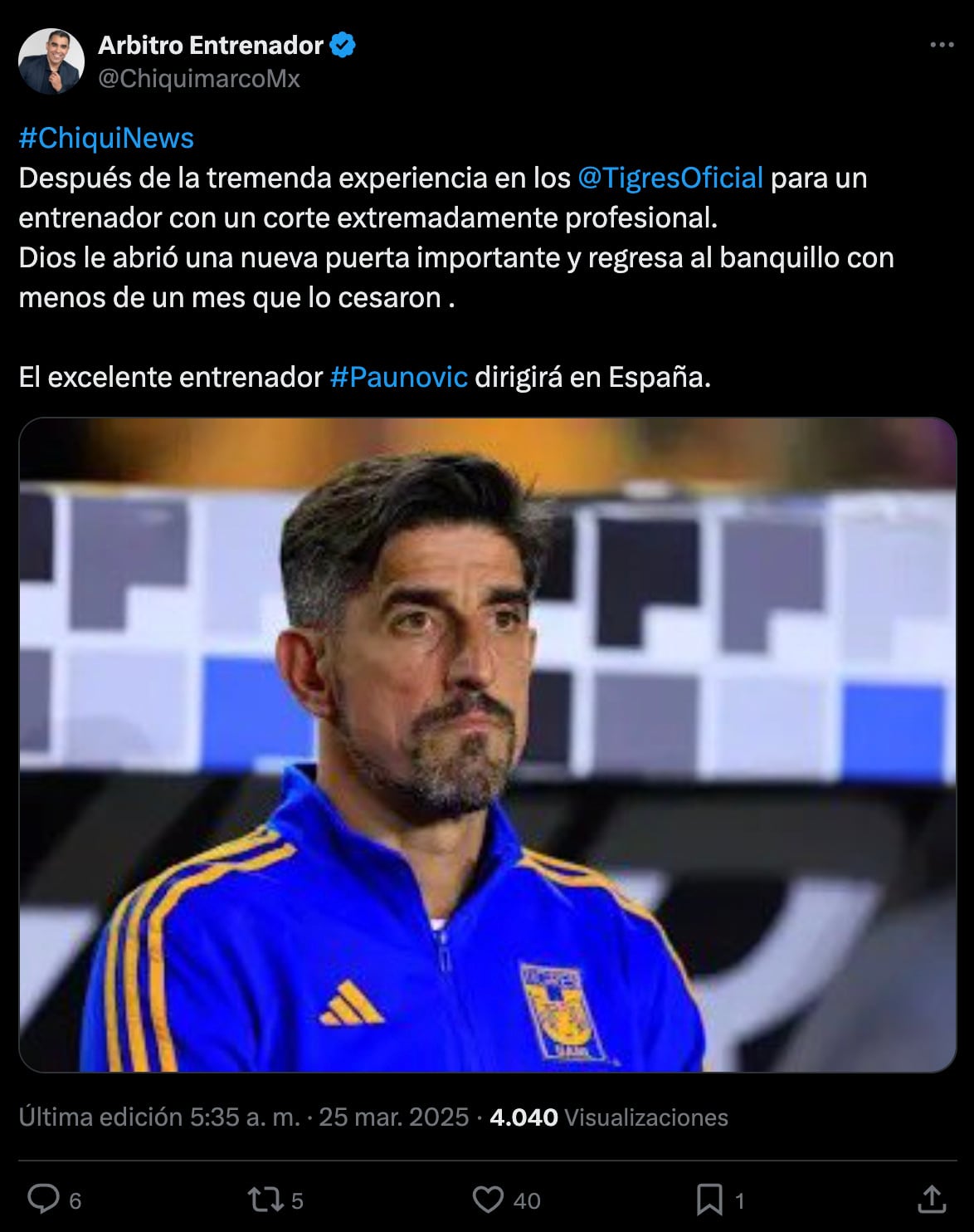 Veljko Paunovic será DT de equipo del Grupo Pachuca