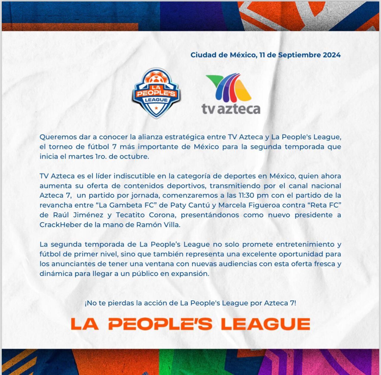 TV Azteca transmitirá la People’s League