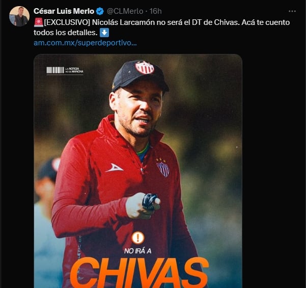 César Luis Merlo compartió que Larcamón no irá a Chivas.