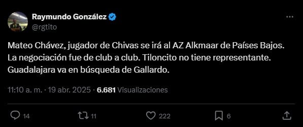 Tuit de Raymundo González