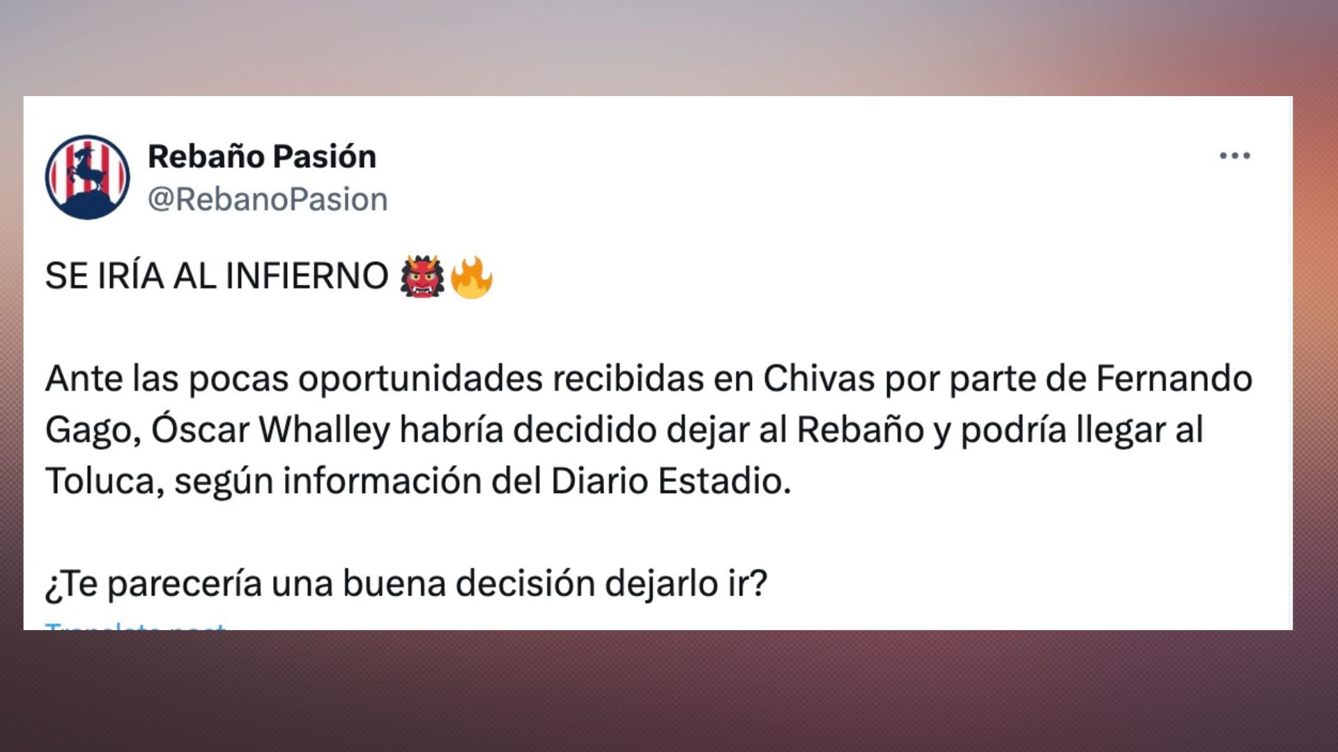 Oscar Whalley saldría de Chivas para jugar en Toluca.