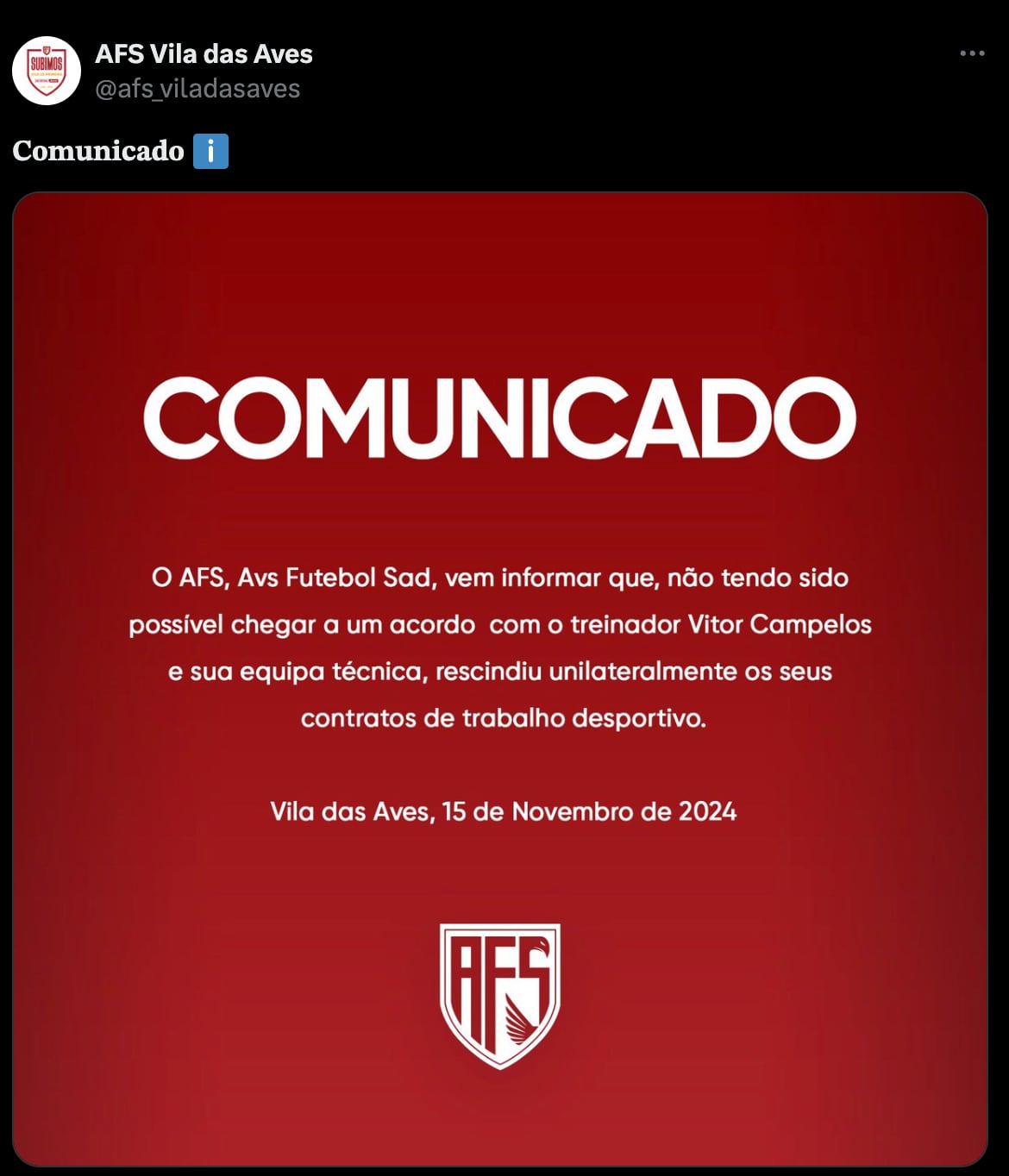 El AVS de Portugal anuncia la salida del entrenador de Memo Ochoa