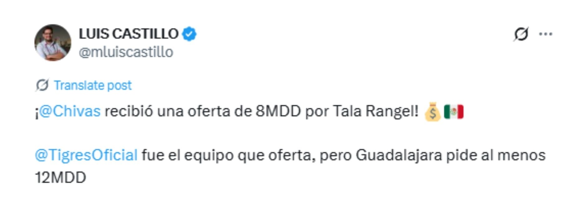 Oferta de Tigres por Tala Rangel.