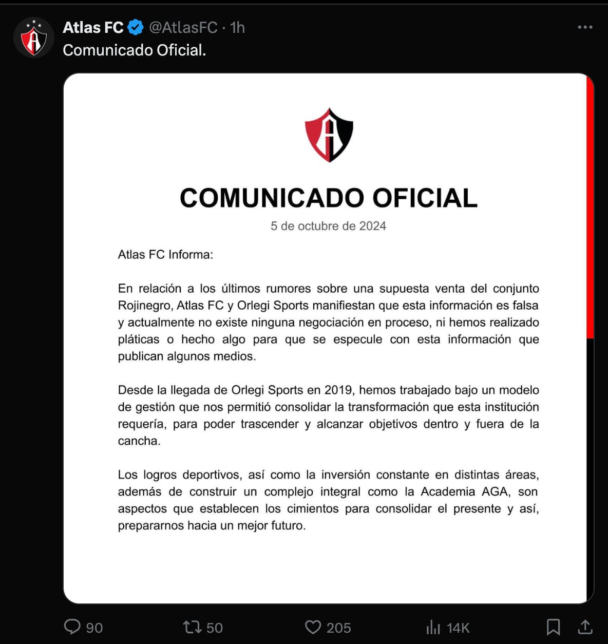 Atlas FC lanza importante comunicado previo al Clásico Tapatío