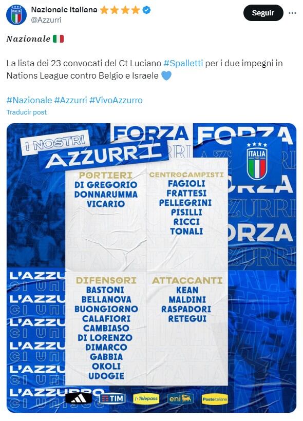 Convocatoria de la Selección de Italia