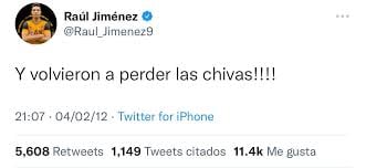 Tweet de Raúl Jiménez.
