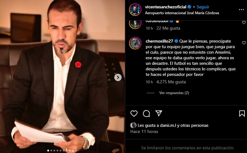 Carlos Hermosillo a Vicente Sánchez en redes sociales