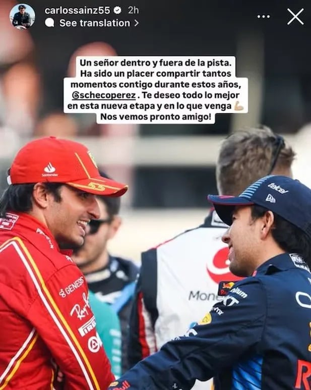 El emotivo mensaje de Carlos Sainz a Checo Pérez