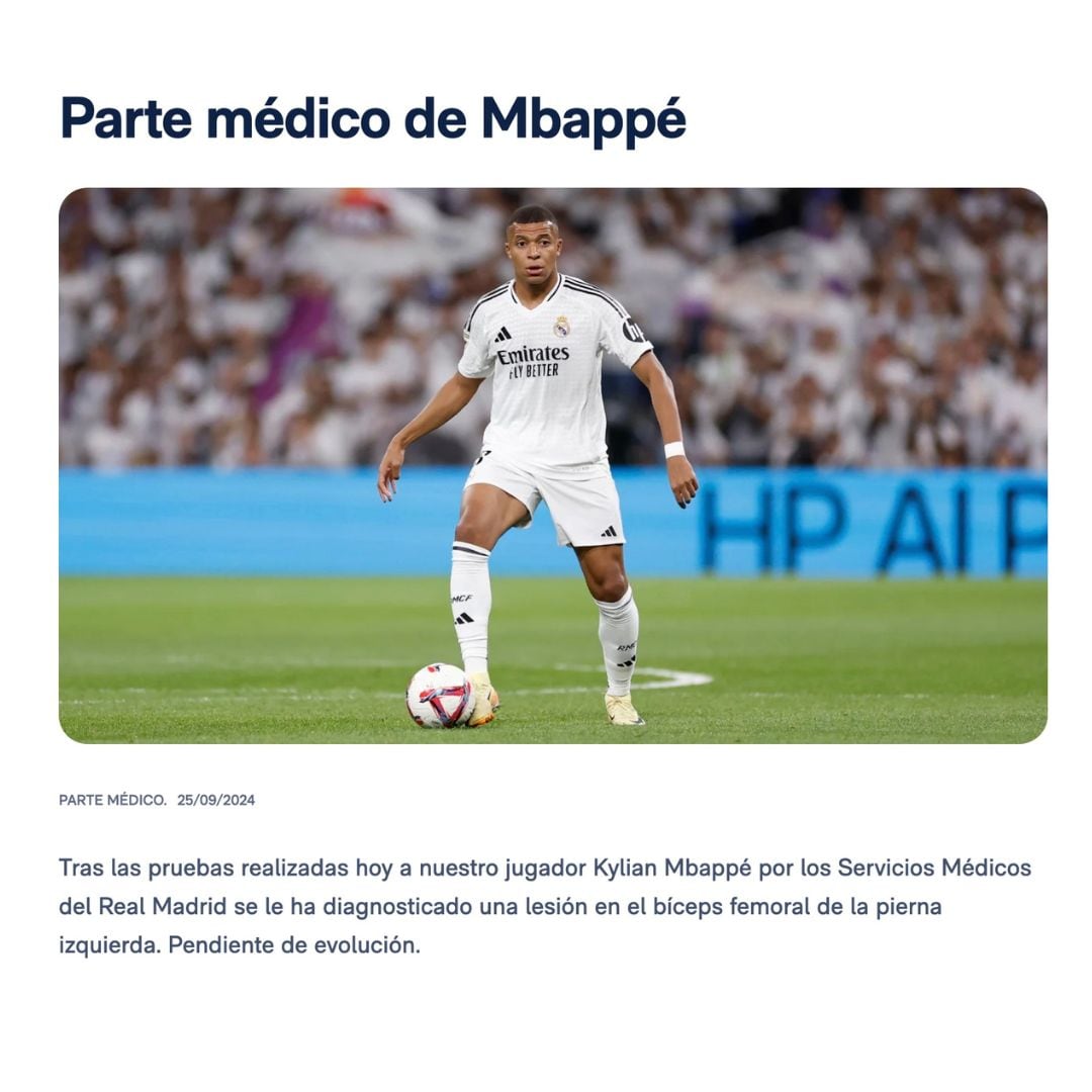 Parte médico de Kylian Mbappé.