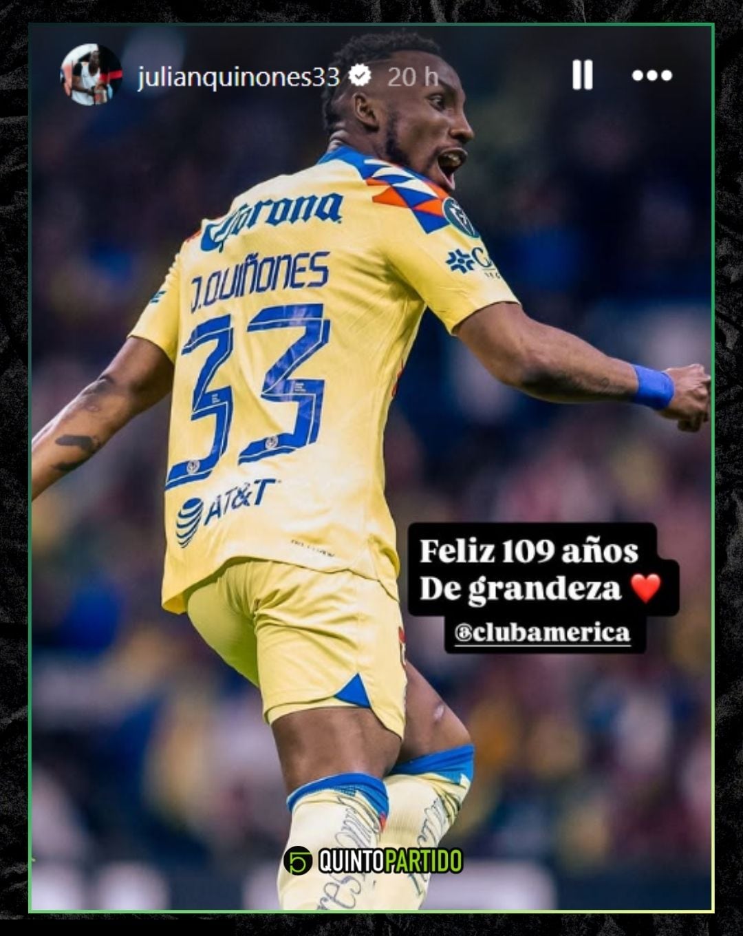 Julián Quiñones felicita al Club América en su aniversario