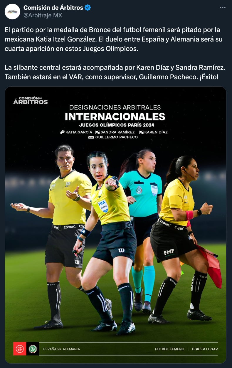 Comisión de Árbitros anuncia a las árbitras para el tercer lugar de París 2024