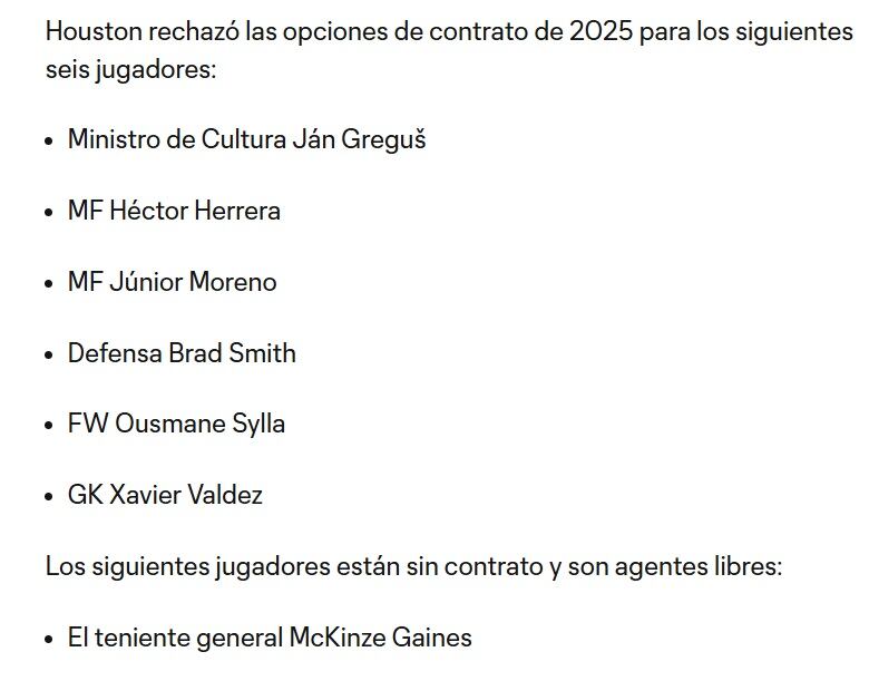 Bajas de Houston Dynamo