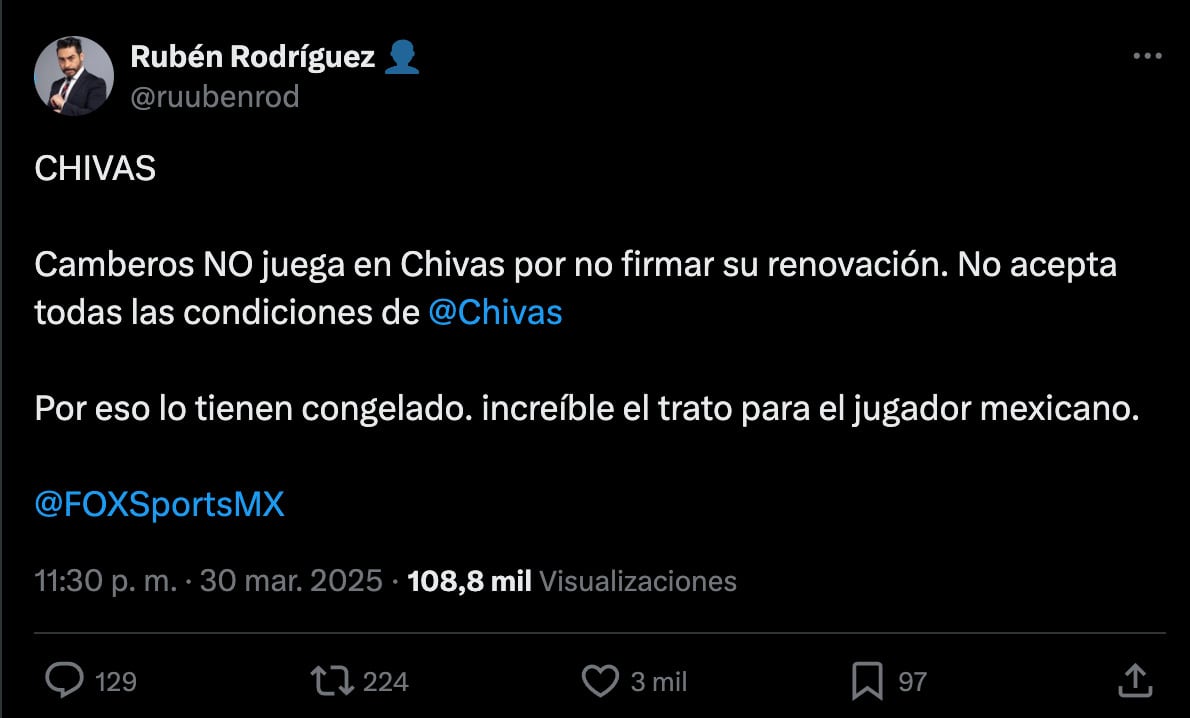 Tuit de Rubén Rodríguez