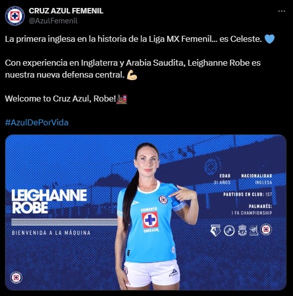 Leighanne Robe es nueva jugadora de Cruz Azul