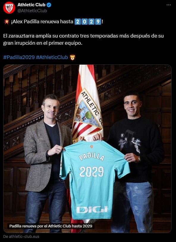Alex Padilla renueva contrato con el Athletic Club