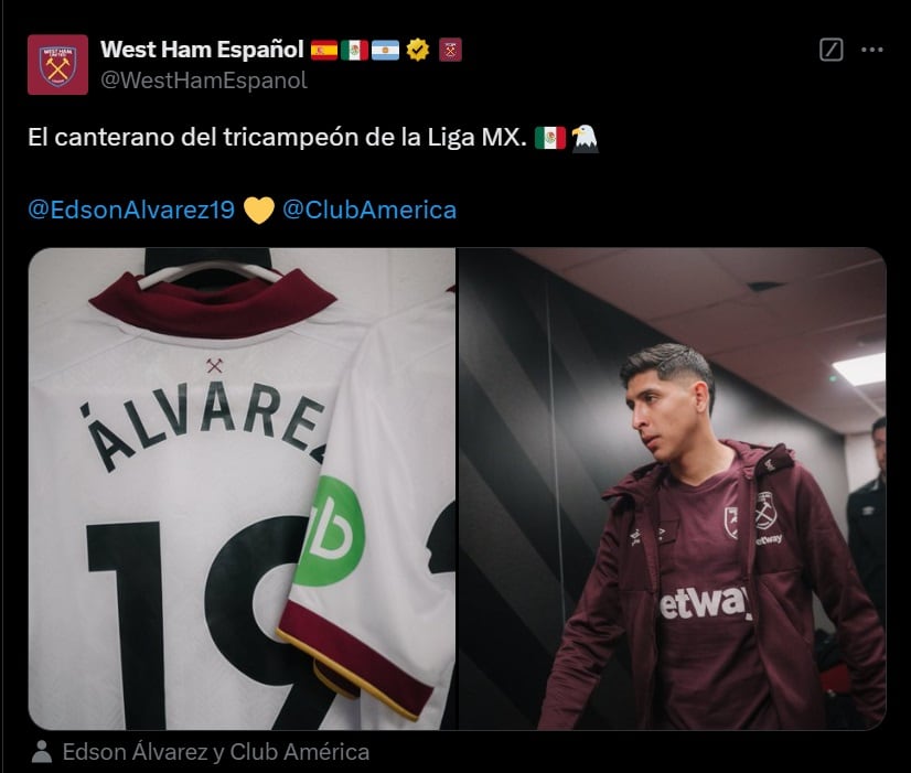 El mensaje del West Ham por el tricampeonato del América