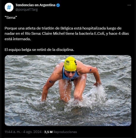 Claire Michel enferma tras nadar en el Río Sena.