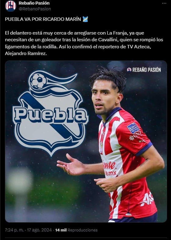 Puebla quiere llevarse a Ricardo Marín.
