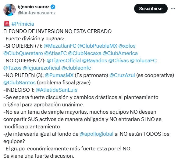 El fondo de inversión para la Liga MX no está cerrado