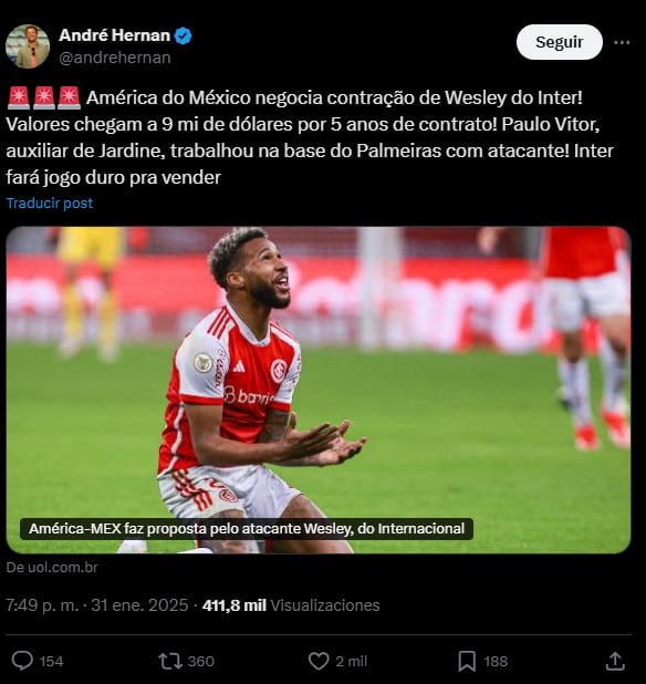 Futbolista brasileño está en la mira del Club América