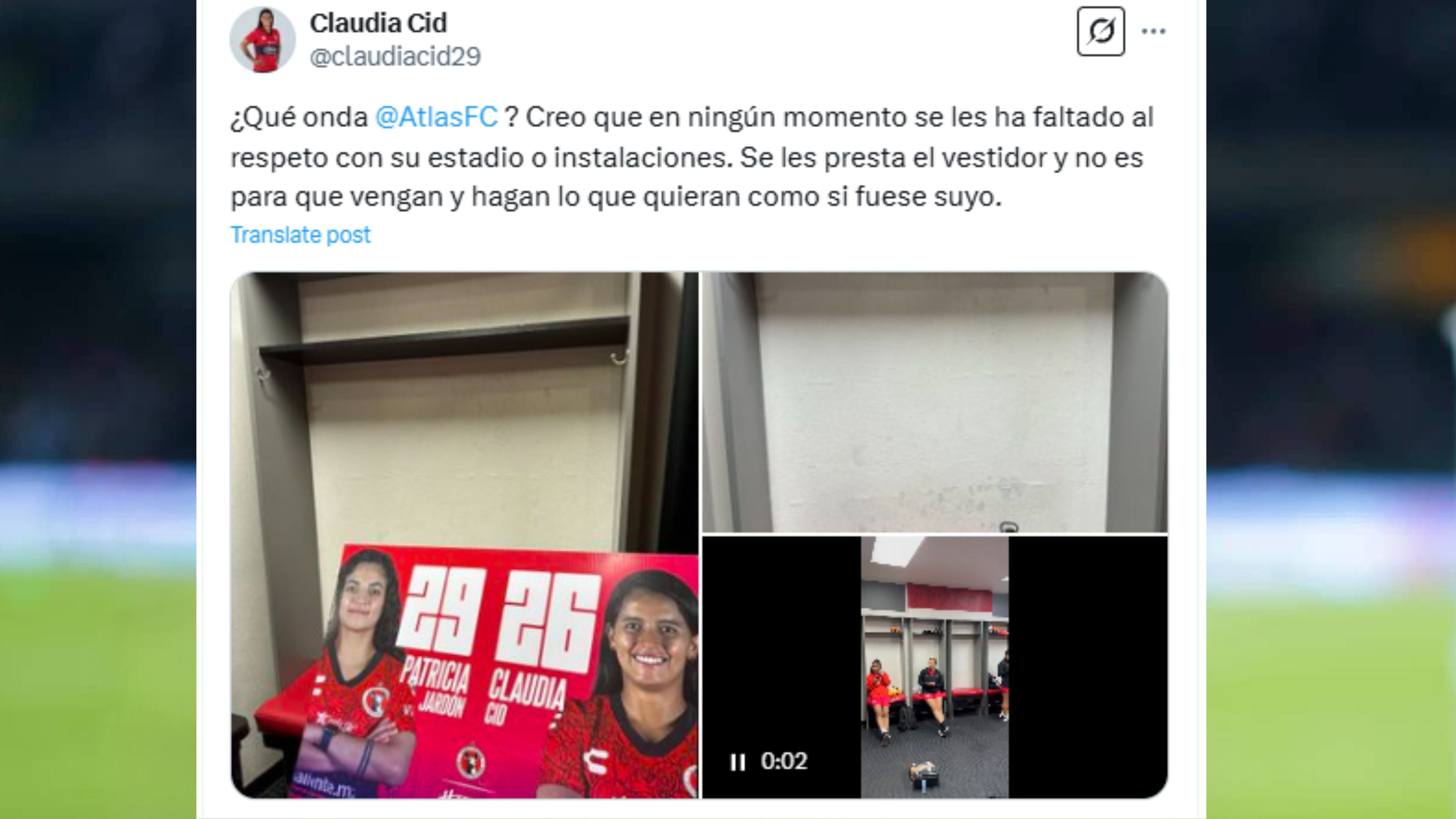 Mensaje de Claudia Cid en su cuenta de X.
