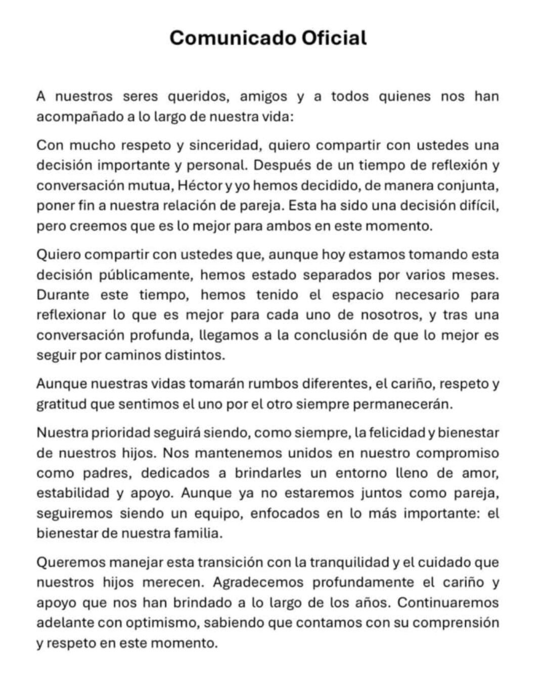 Comunicado de Shantal Mayo