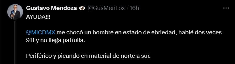 Conductor ebrio chocó a Gustavo Mendoza de Fox Sports México