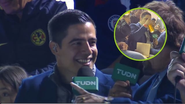 Fan le pasa cerveza a Andrés Vaca en plena transmisión del América vs Cruz Azul; su respuesta fue épica.
