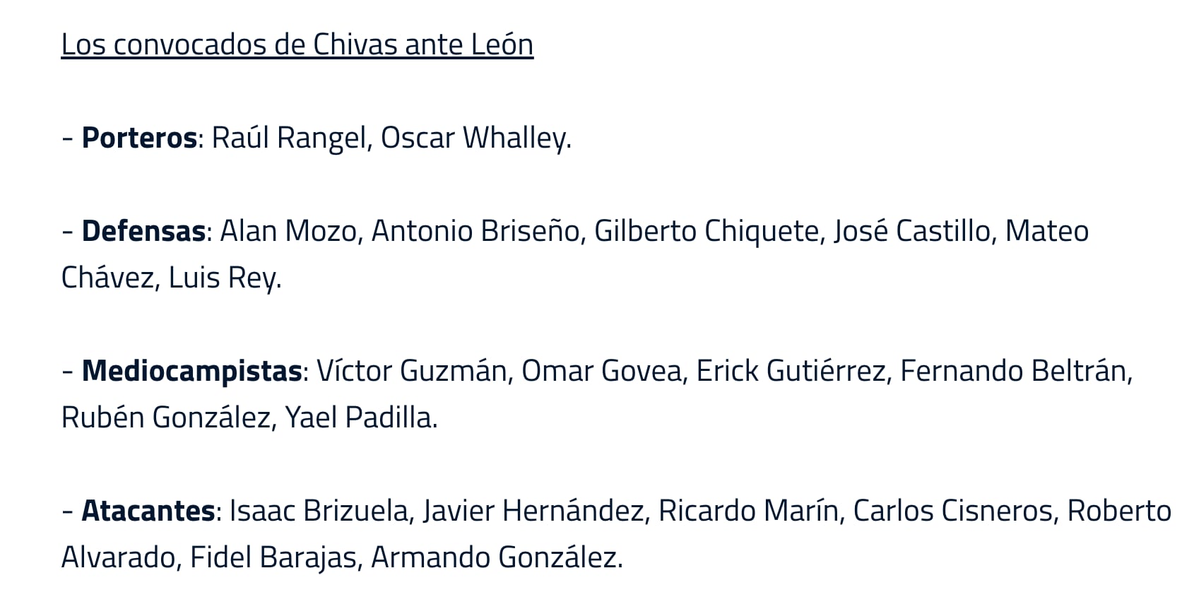 Chicharito Hernández entra en la convocatoria de Chivas ante Club León