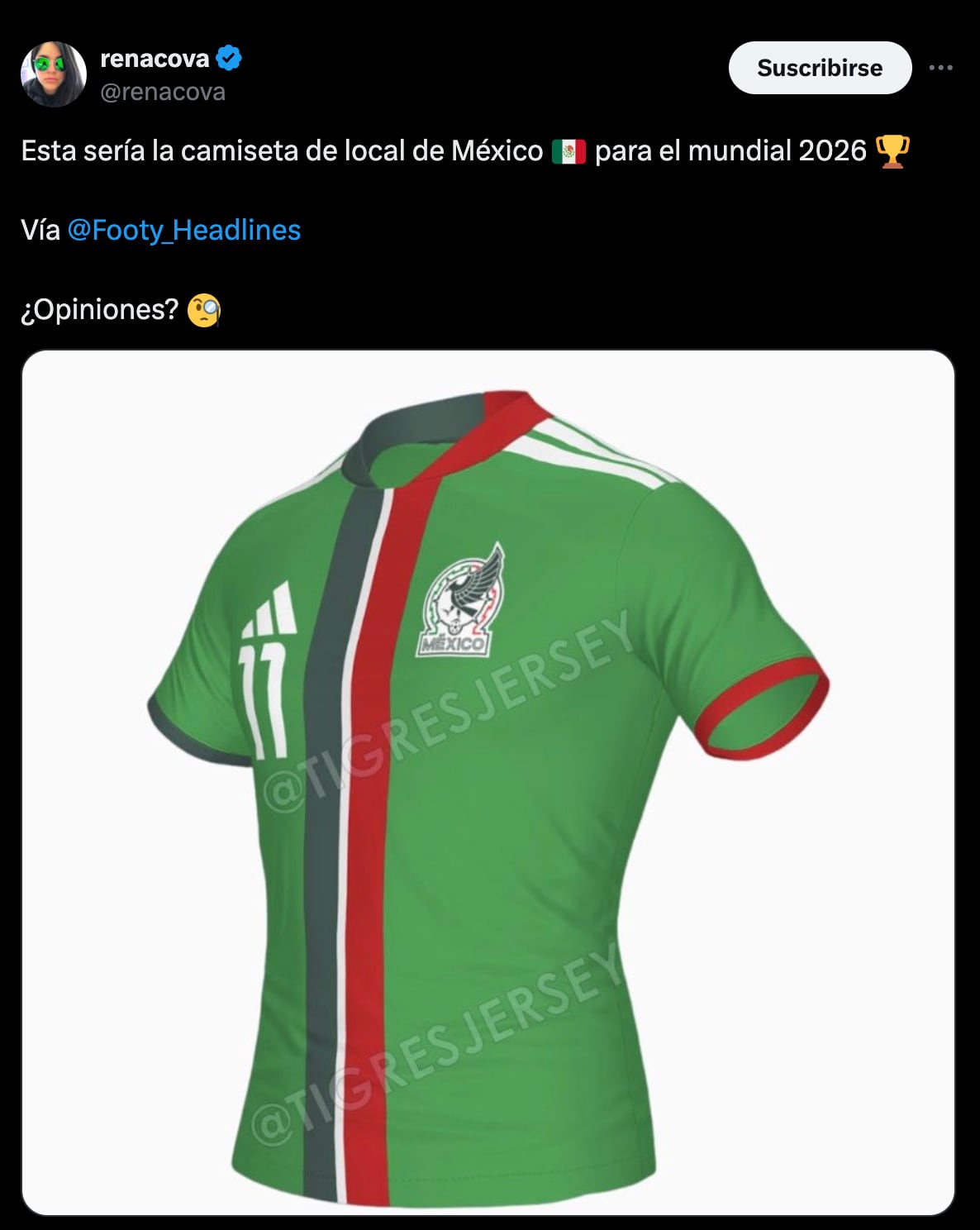 La playera que utilizaría la Selección Mexicana en Mundial 2026