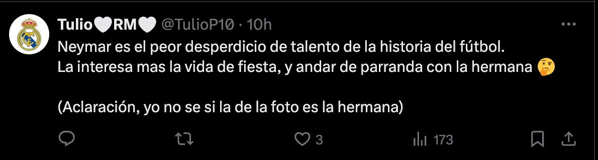Usuario de X sobre Neymar