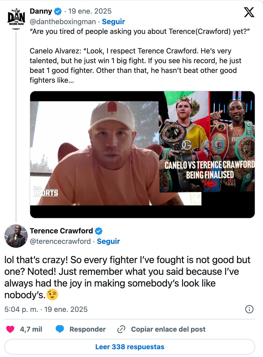 Canelo Álvarez habla sobre Terence Crawford