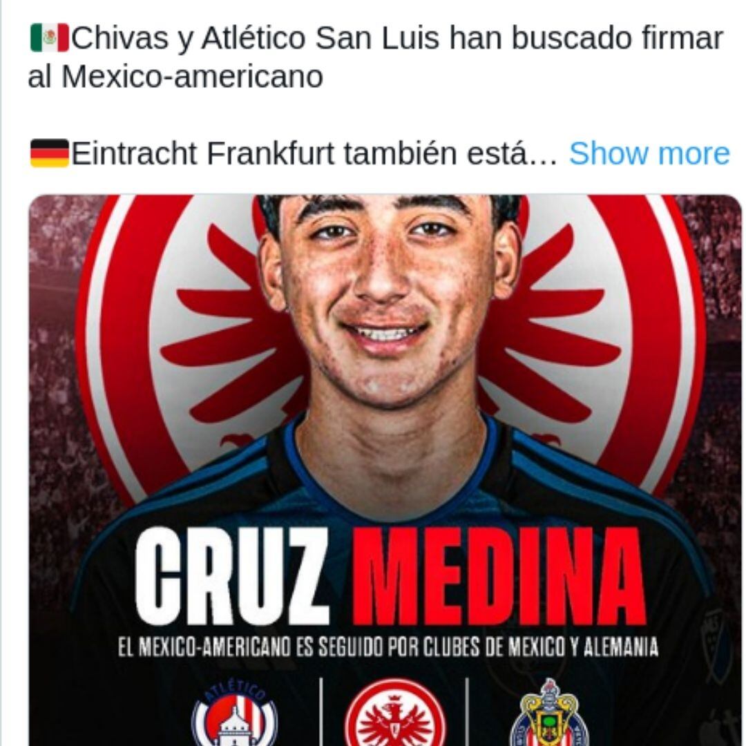 Cruz Medina, en la mira de Chivas, Atlético de San Luis y Eintracht Frankfurt de Alemania.