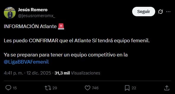 Atlante tendrá equipo femenil