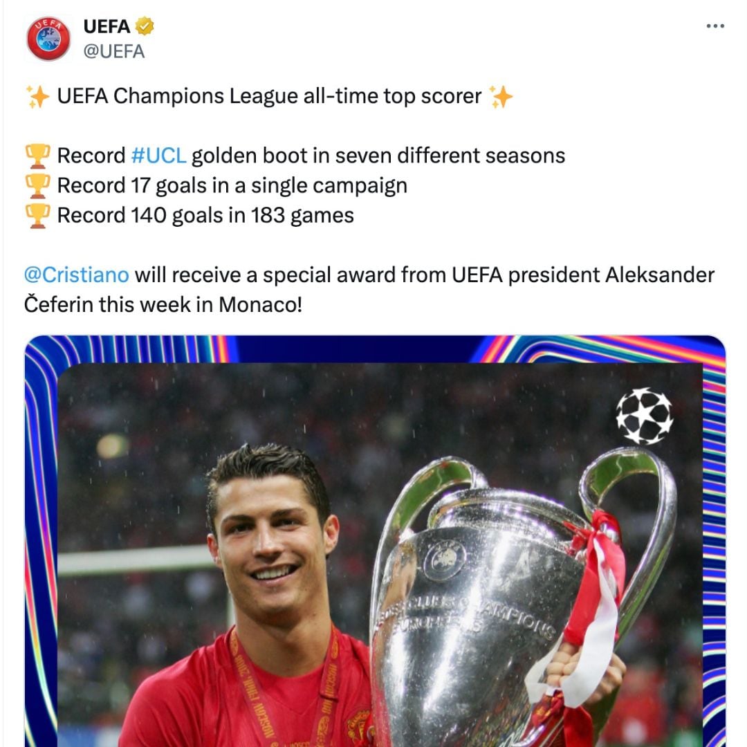 Homenaje a Cristiano Ronaldo en la UEFA.