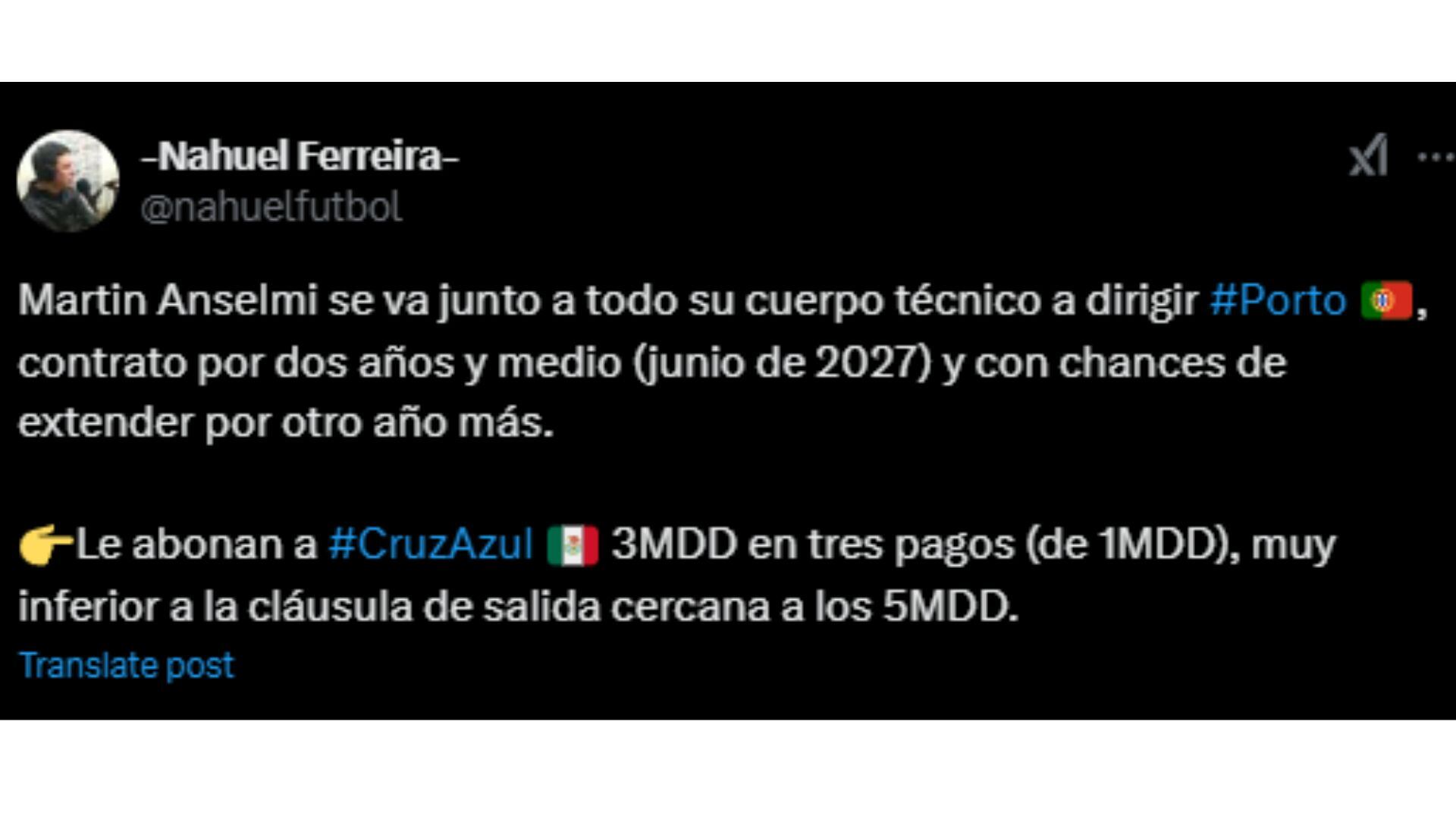 Contrato de Martín Anselmi con el FC Porto.