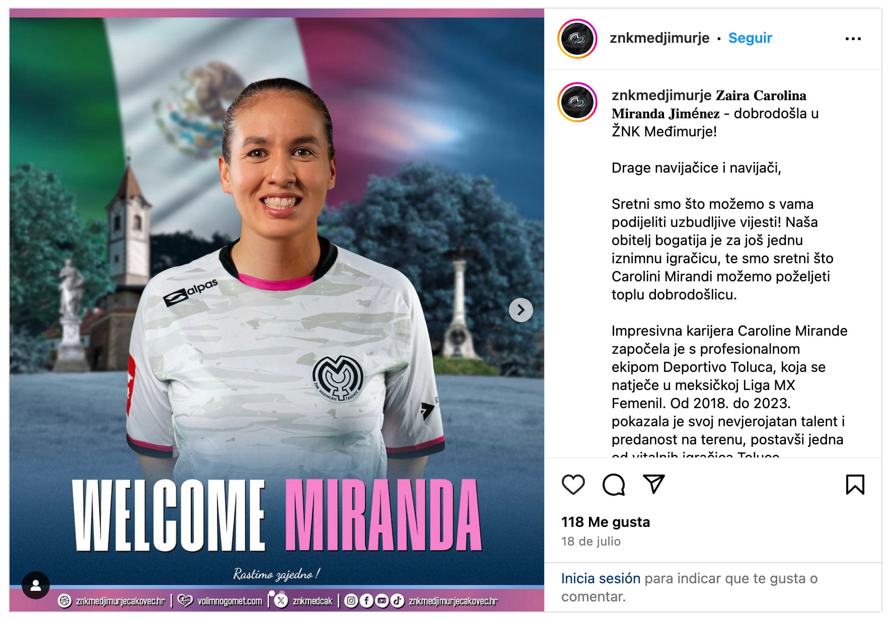 Carolina Miranda ficha con el ŽNK Osijek.