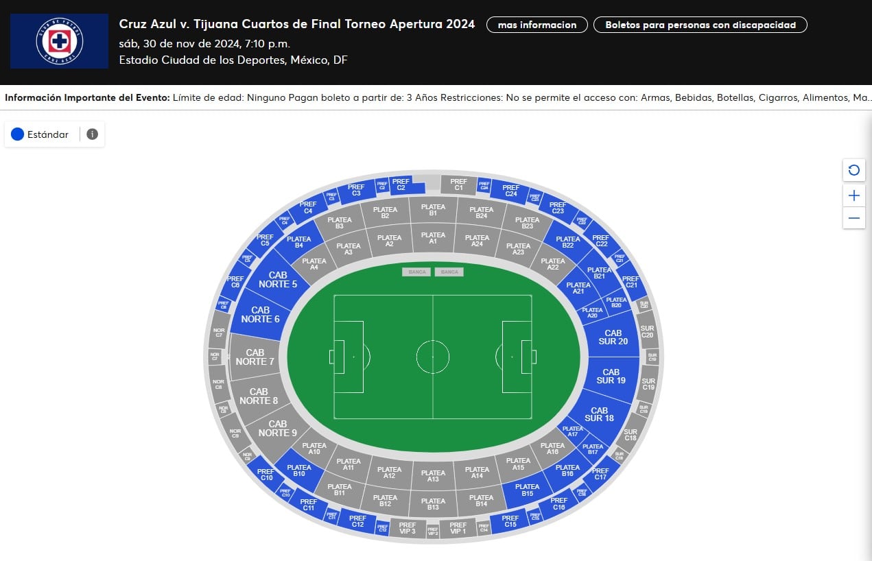 Boletos disponibles para el Cruz Azul vs Tijuana