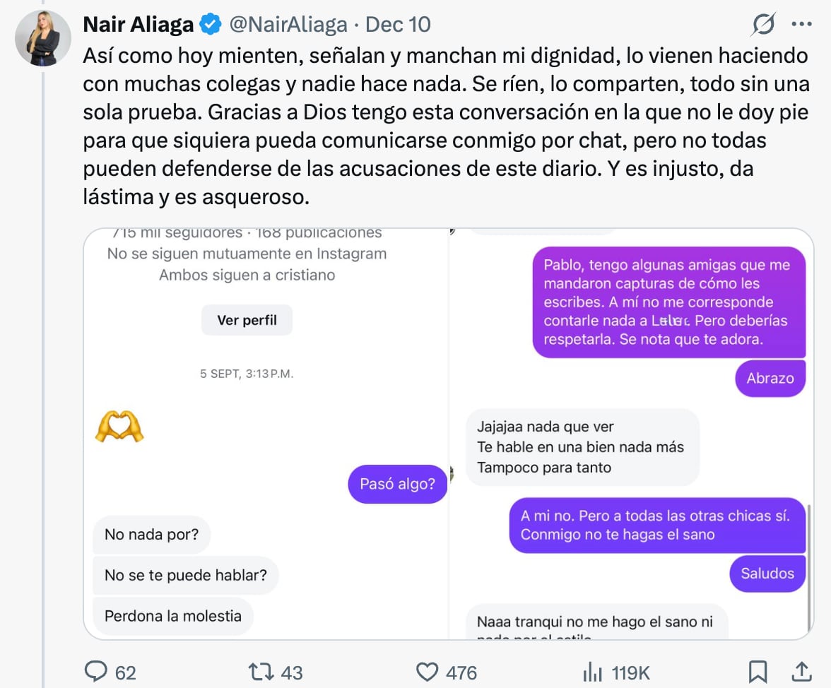Nair Aliaga exhibe a Pablo Ceppelini..