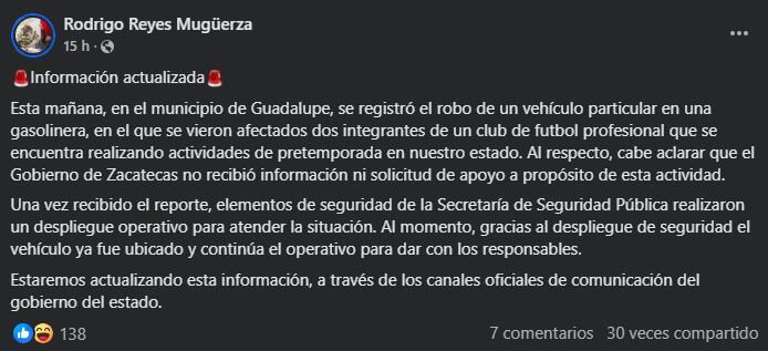 Comunicado de Rodrigo Reyes Mugüerza