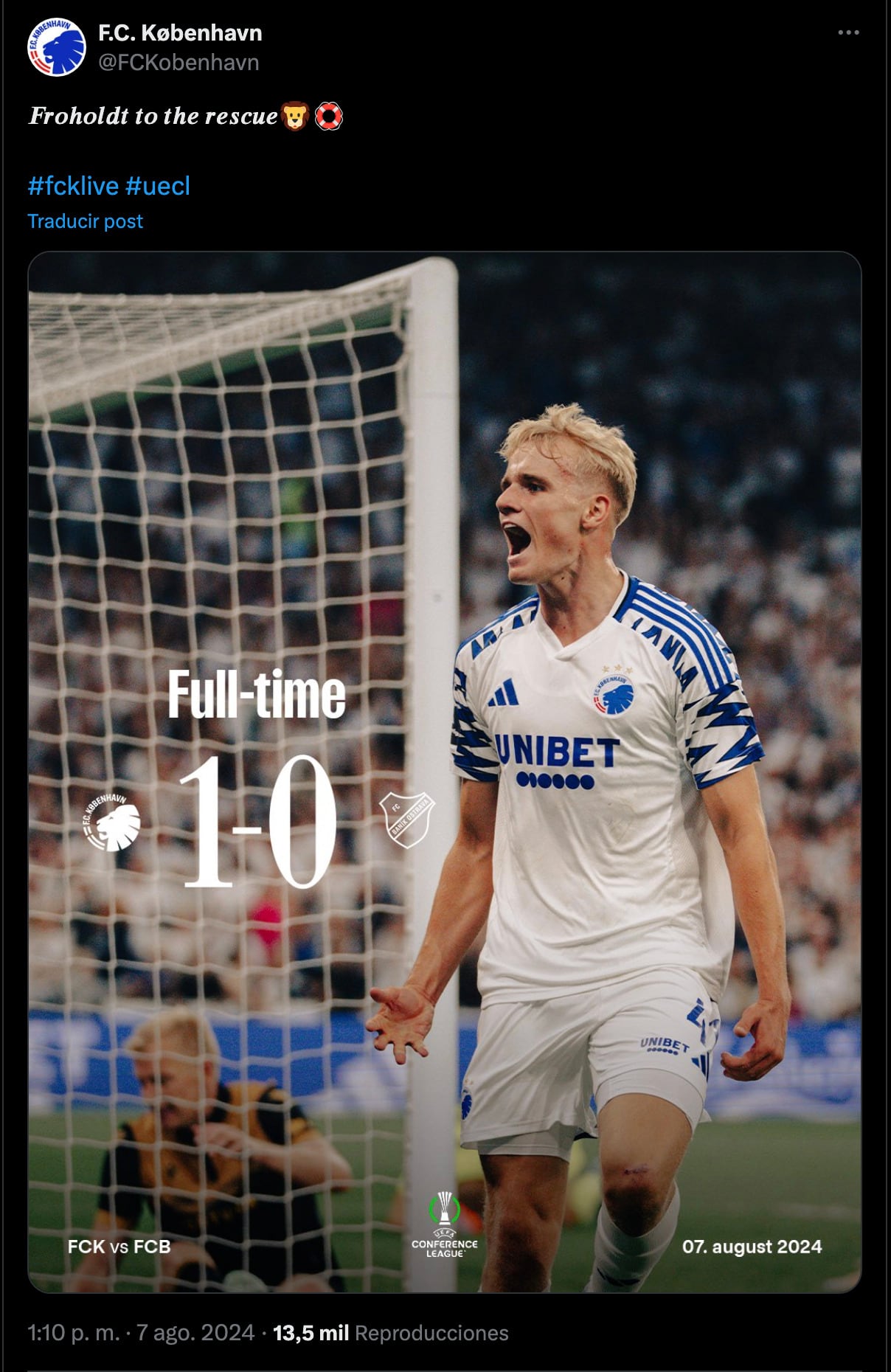 Copenhague FC gana ante Baník.