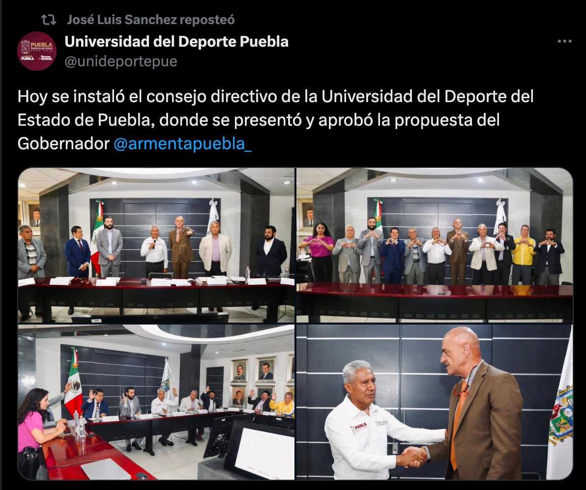 Tuit de la Universidad del Deporte en Puebla