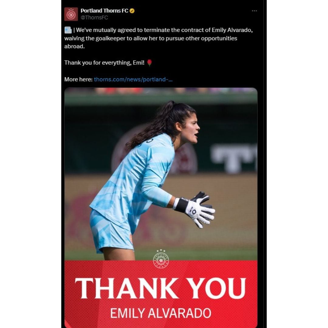 Emily Alvarado se marcha del Portland Thorns FC.