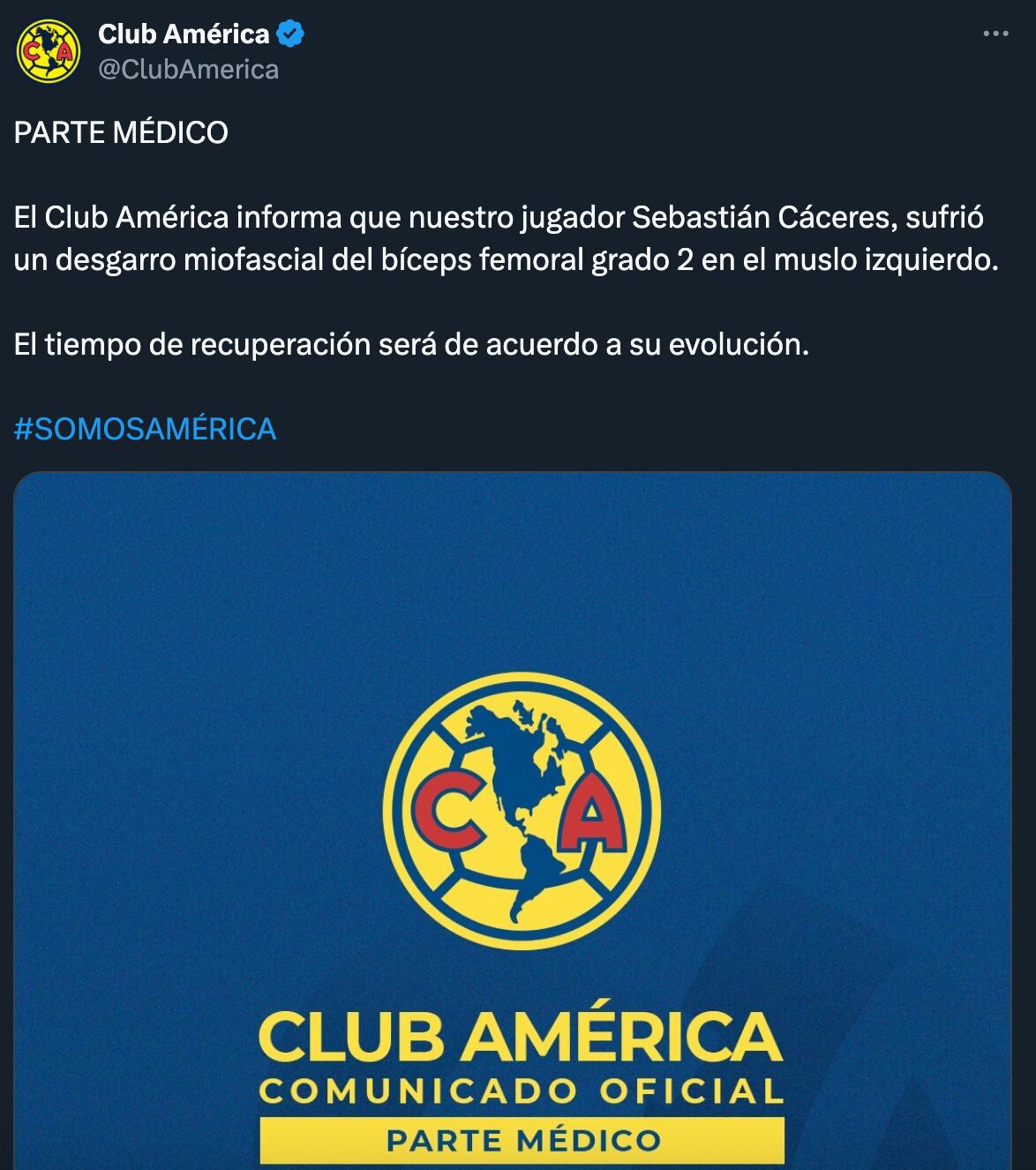 América confirma lesión de Sebastian Cáceres