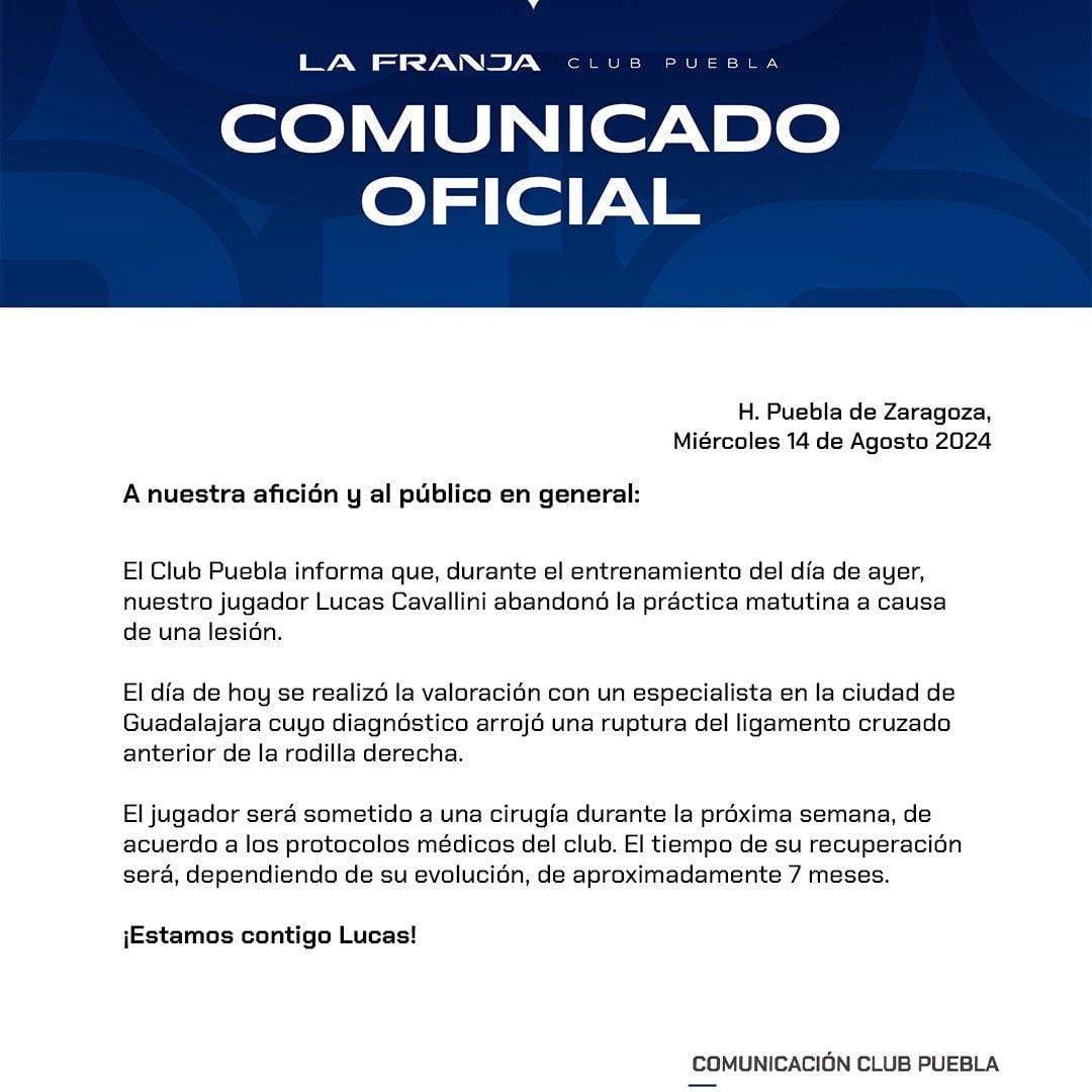 Comunicado de Club Puebla.