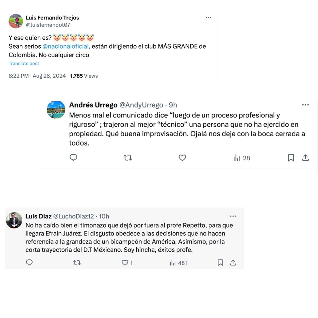 Comentarios de fans de Atlético Nacional contra Efraín Juárez.