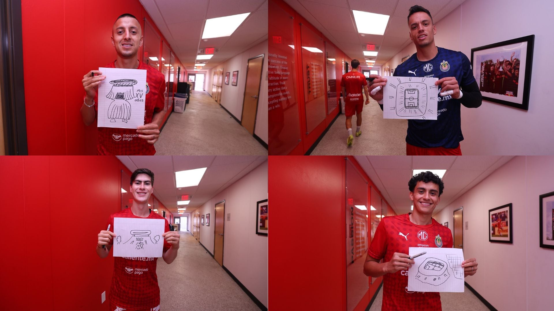 Jugadores de Chivas y el Estadio Akron.