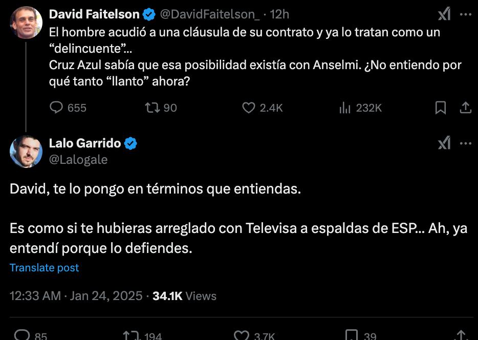 Lalo Garrido revienta a David Faitelson en X
