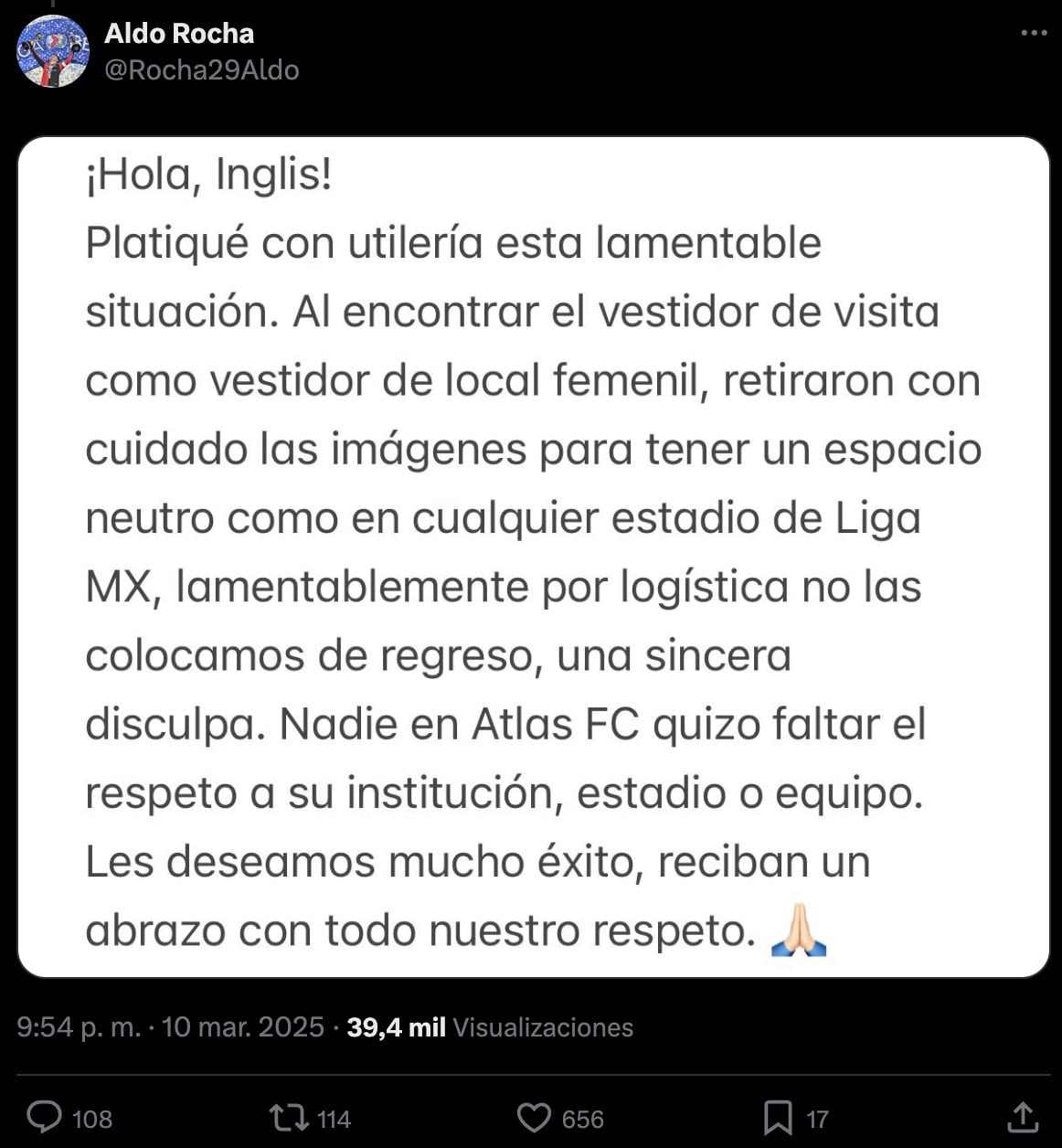 Respuesta de Aldo Rocha